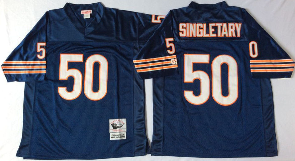 Men NFL Chicago Bears 50 Singletary blue style2 Mitchell Ness jerseys